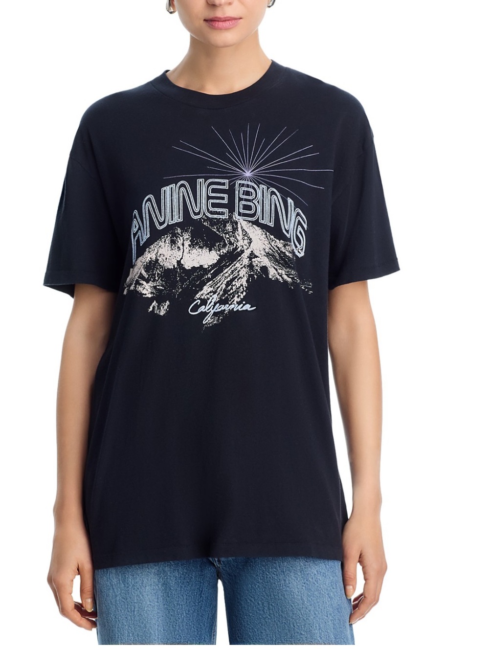 NWT Anine Bing Walker California crewneck cotton casual vintage black Tee Medium